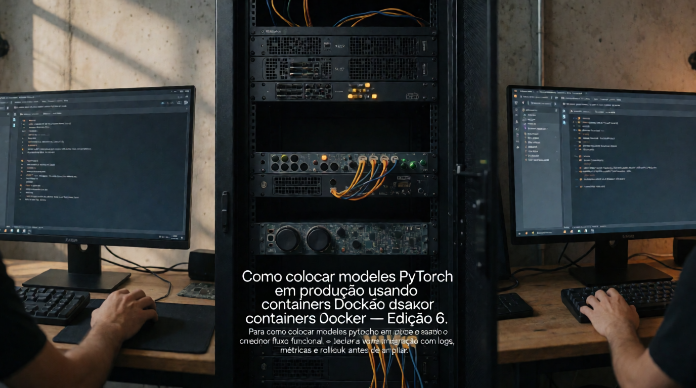 Capa editorial local sobre bancos de dados; tema: Como colocar modelos PyTorch em produção usando containers Docker — Edição 6