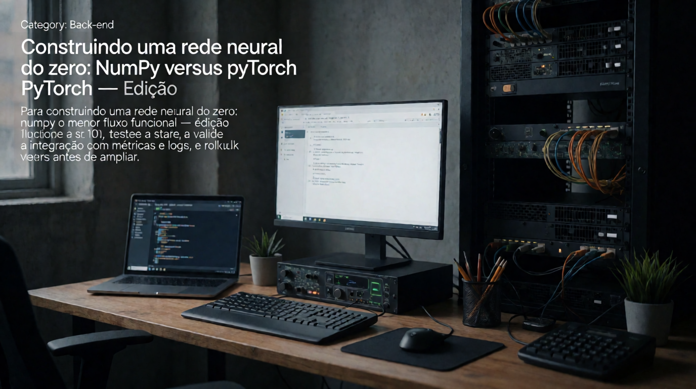 Capa editorial local sobre back-end; tema: Construindo uma rede neural do zero: NumPy versus PyTorch — Edição 10