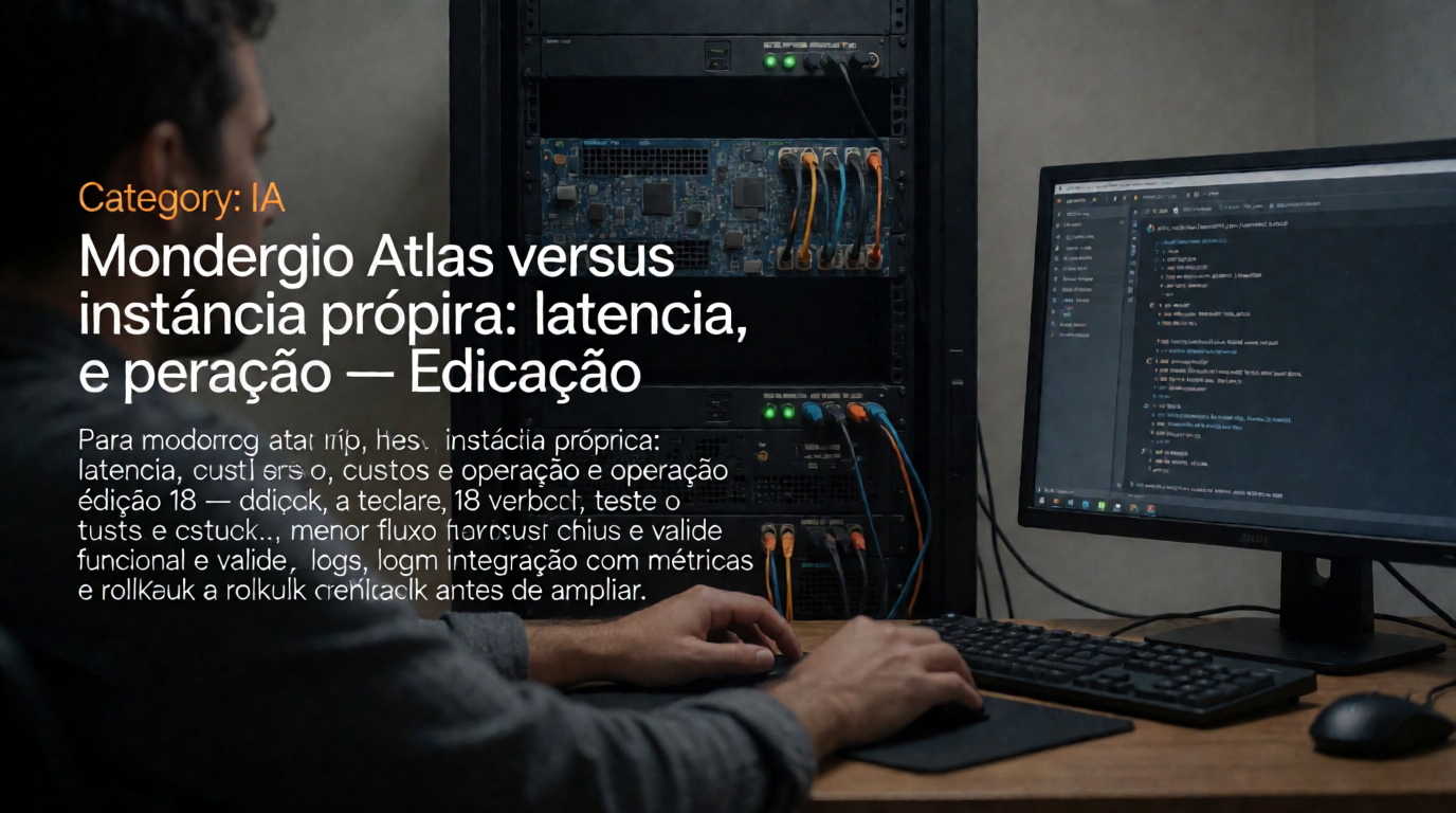 Capa editorial local sobre ia; tema: MongoDB Atlas versus instância própria: latência, custos e operação