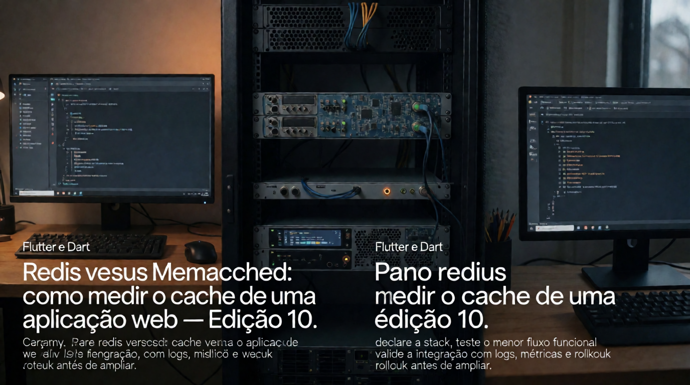 Capa editorial local sobre flutter e dart; tema: Redis versus Memcached: como medir o cache de uma aplicação web — Edição 10