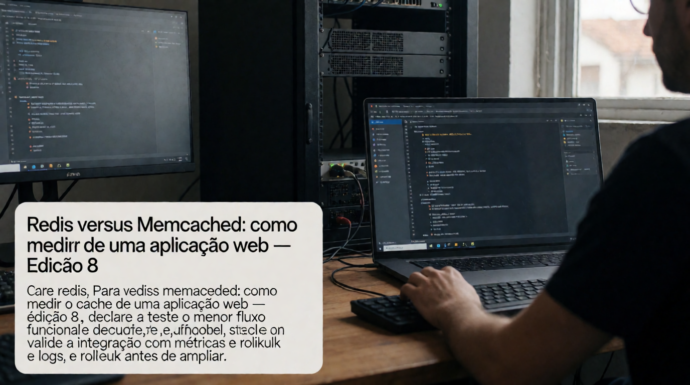 Capa editorial local sobre flutter e dart; tema: Redis versus Memcached: como medir o cache de uma aplicação web — Edição 8