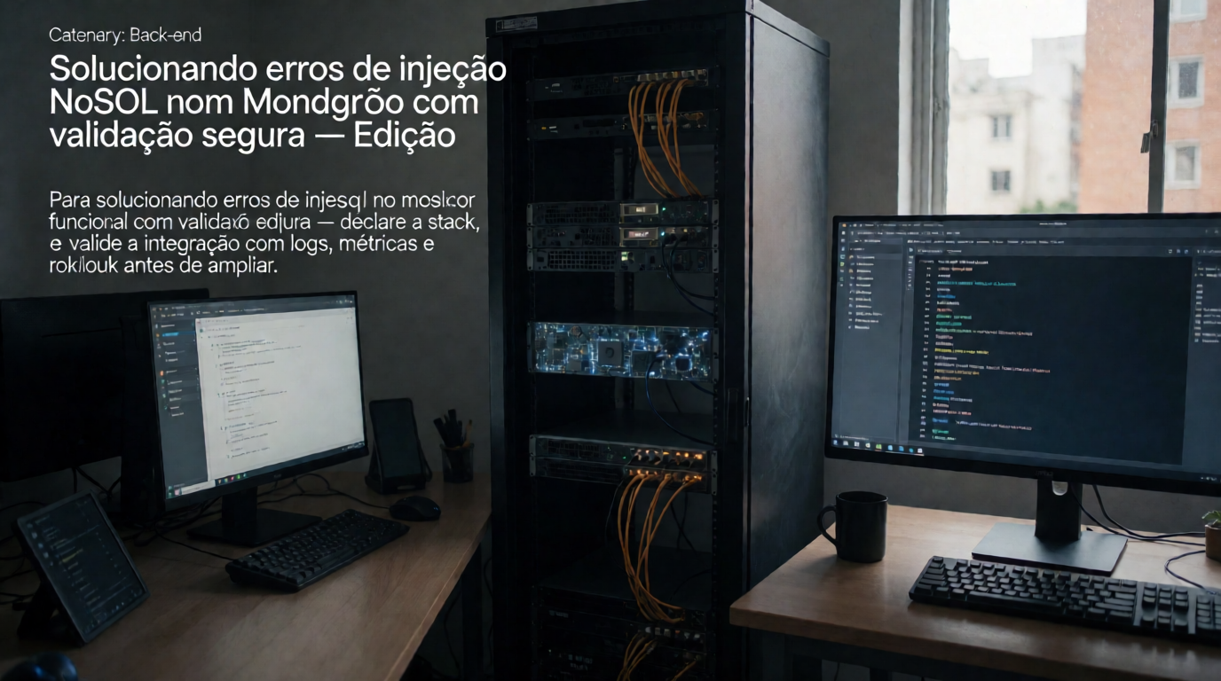 Capa editorial local sobre back-end; tema: Solucionando erros de injeção NoSQL no MongoDB com validação segura — Edição 5