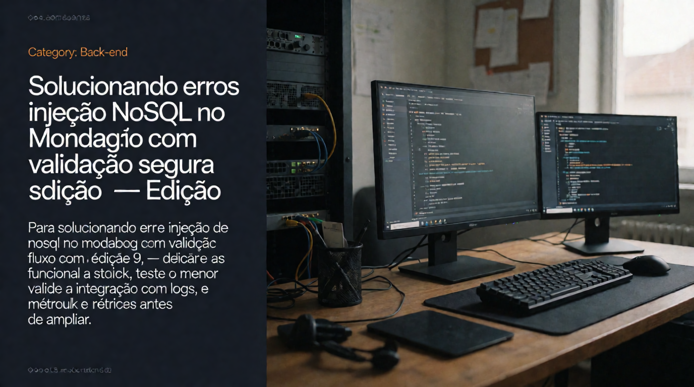 Capa editorial local sobre back-end; tema: Solucionando erros de injeção NoSQL no MongoDB com validação segura — Edição 9